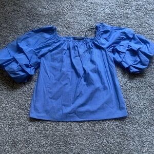 Zara Blue Pinstriped Puff Sleeve Blouse